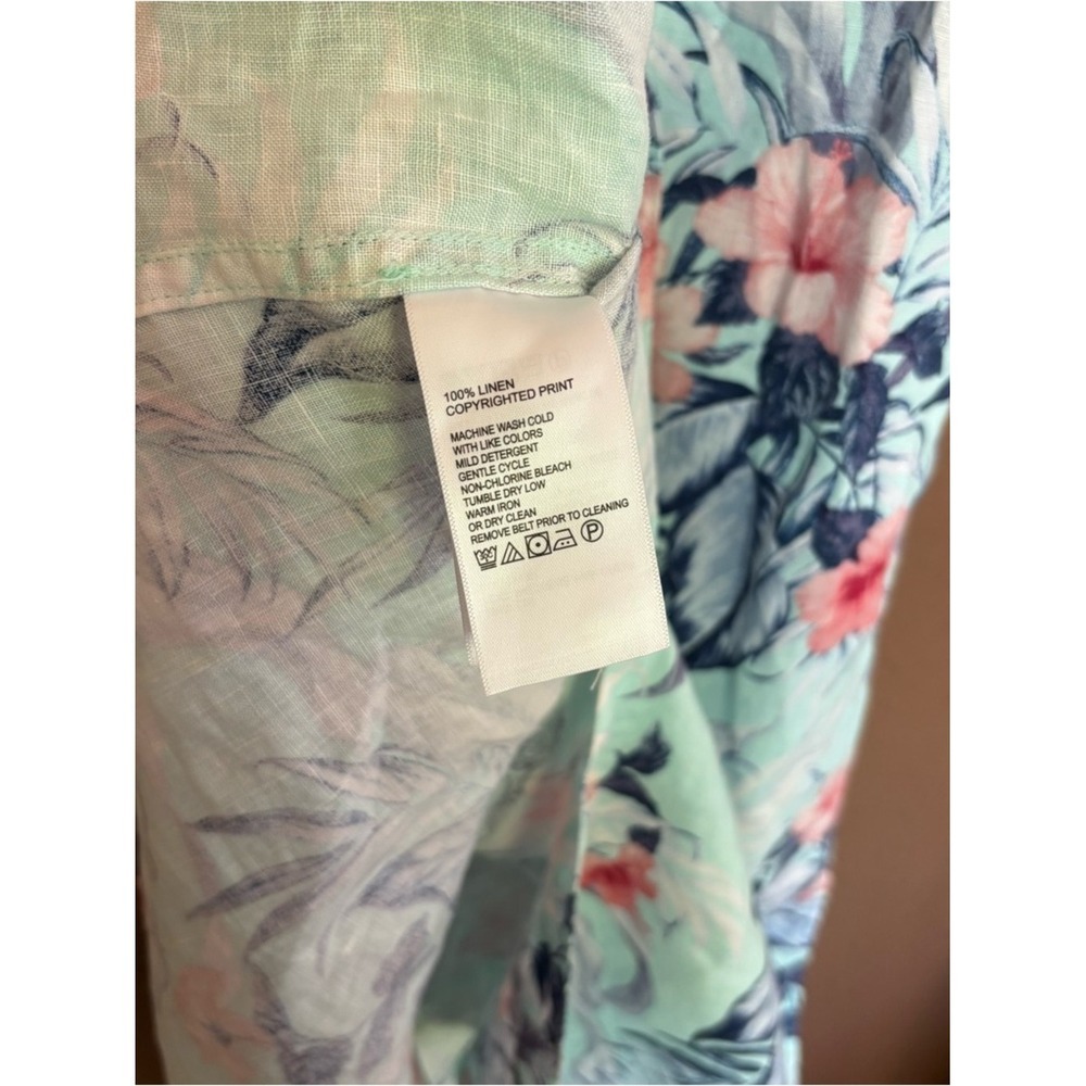Tommy Bahama Women 100%Linen Tropical Floral Button Front Midi Dress Aqua Blue m - Picture 8 of 9